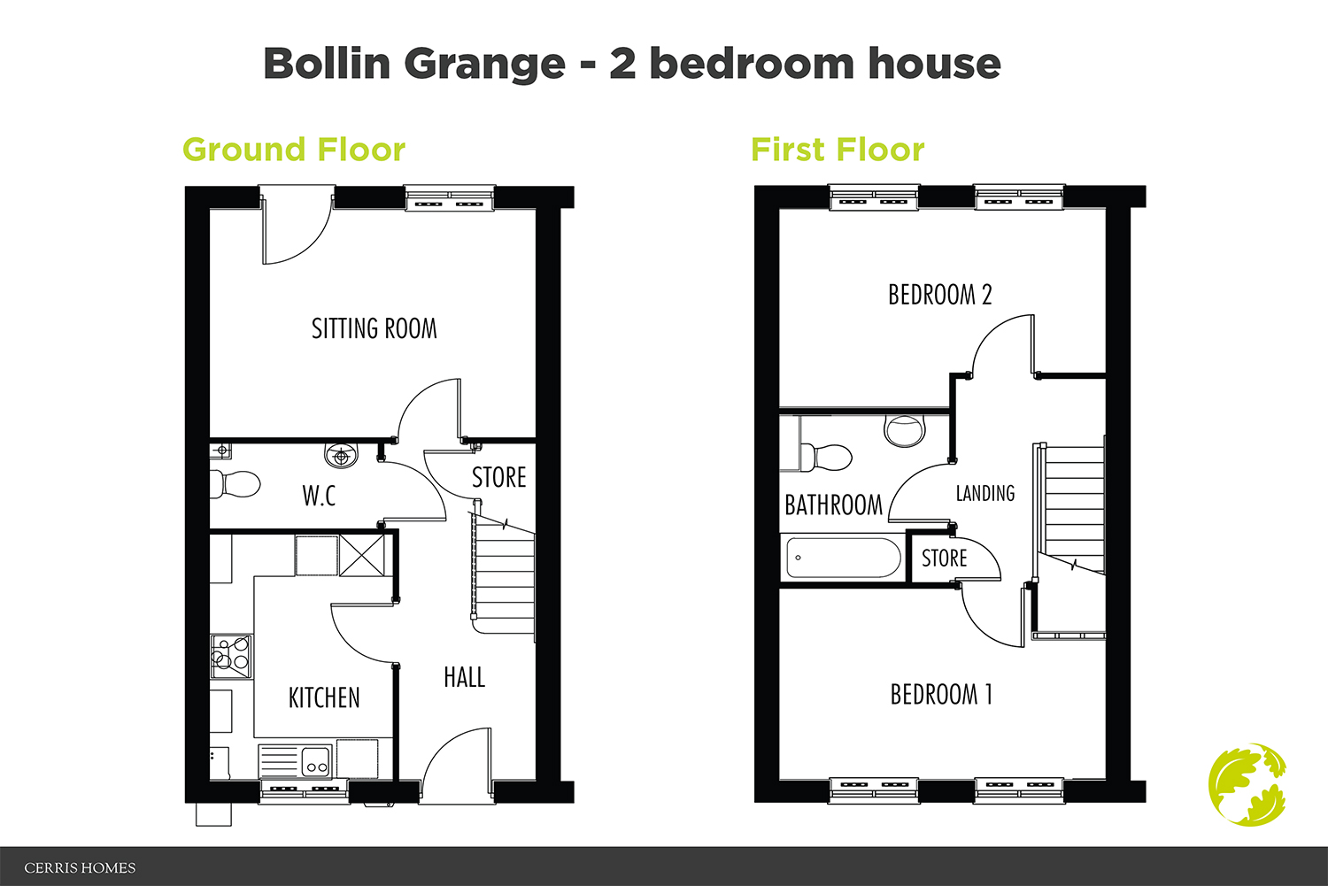 Floor plan for 2-bed home at Bollin Grange
